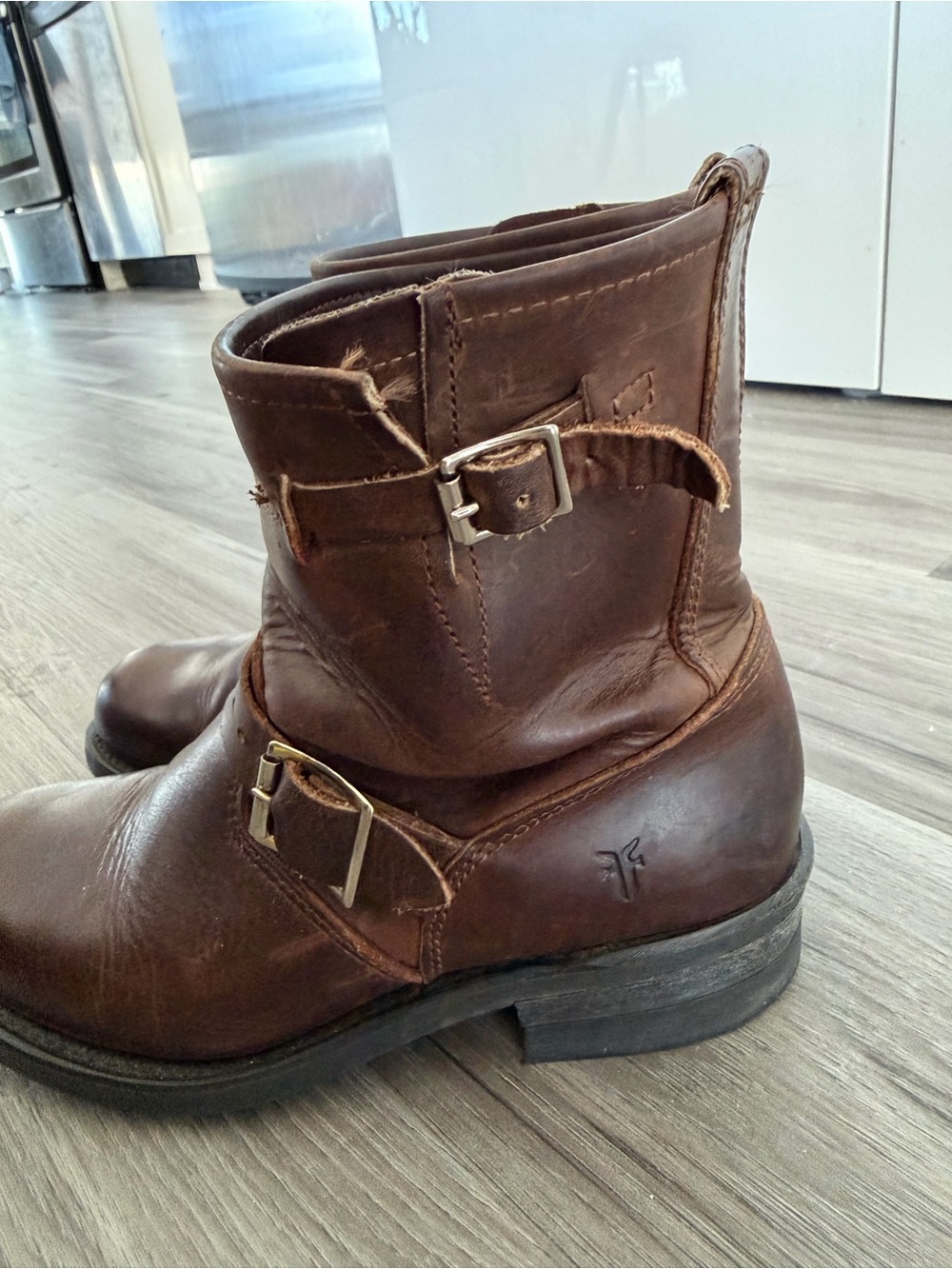 Frye Harness 8R ($458) Brown Distressed Leather Ankle Moto Boots Women Sz 8/8.5 - Picture 7 of 16